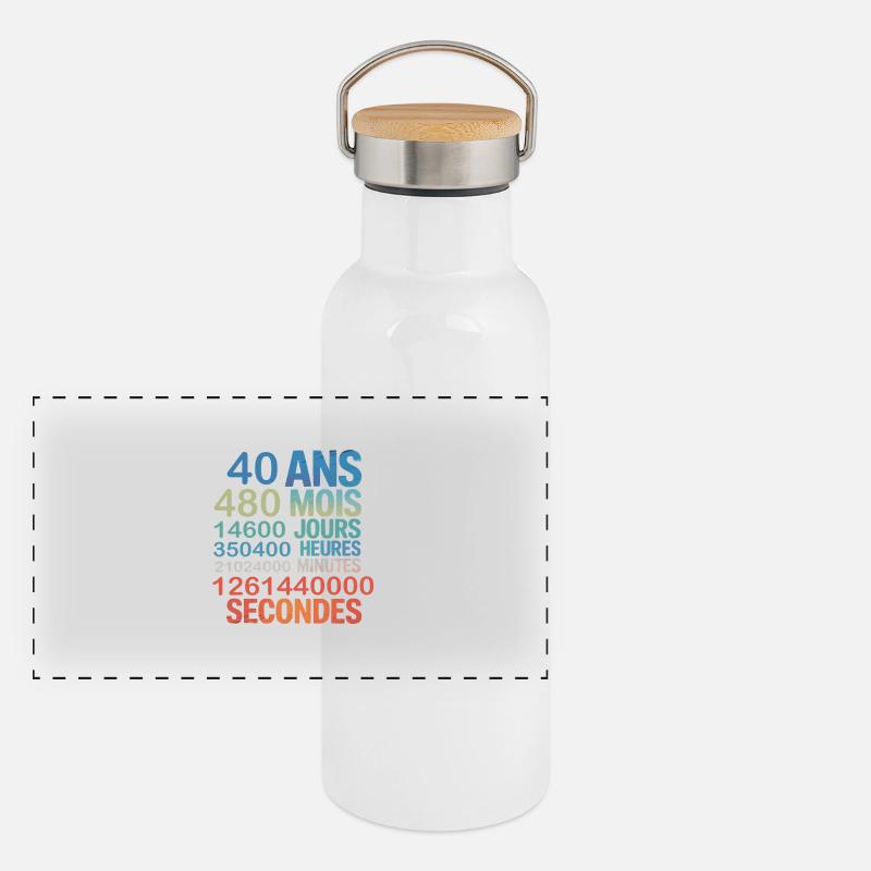 40 ans – 480 mois, 14600 jours... Secondes Gourde isotherme avec bouchon en bambou