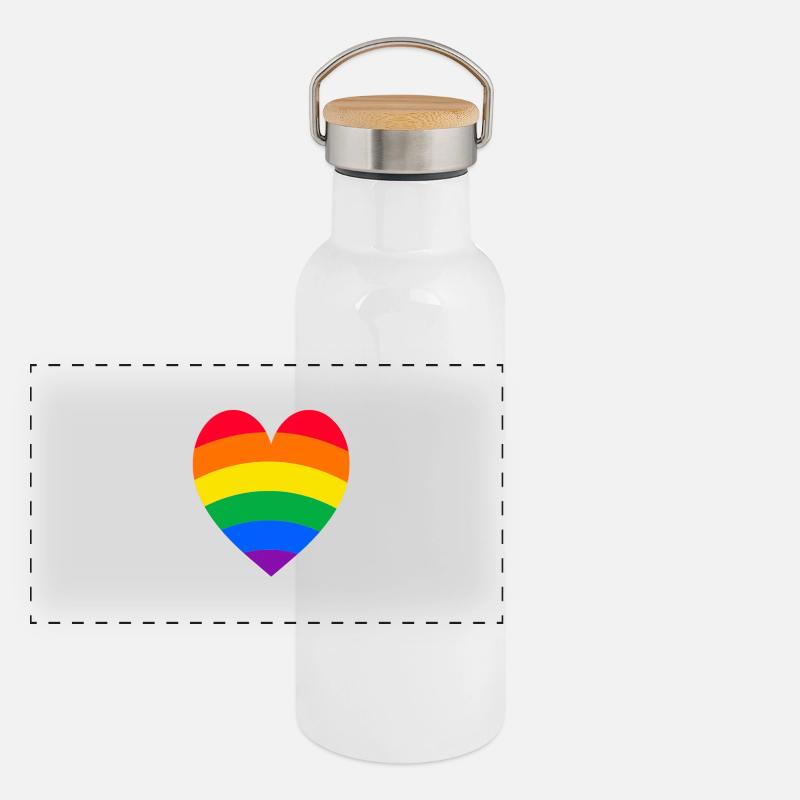Regenbogen-Herz Panorama Thermosflasche mit Bambusdeckel