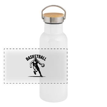 Basketball - Panorama Thermosflasche mit Bambusdeckel - Weiß - Vorne
