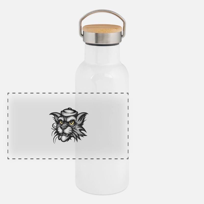 Tête de chat forte - style de tatouage classique Gourde isotherme avec bouchon en bambou