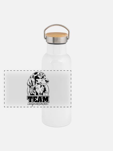 ÉQUIPE Teckel à poil long Chien Chiens Wilsigns - Gourde isotherme avec bouchon en bambou - blanc - Devant