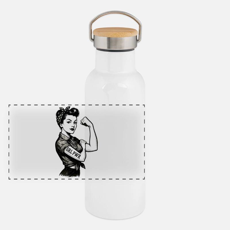 Stærk kvinde GRL PWR Rockabilly Biceps Arm Gave Termoflaske med bambuslåg