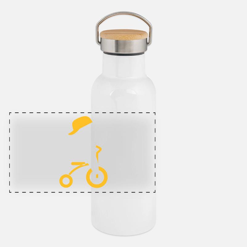 Garçon qui monte son tricycle Gourde isotherme avec bouchon en bambou