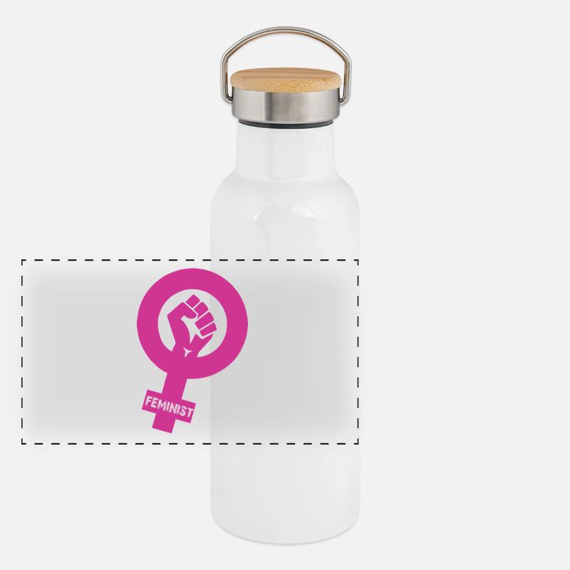 feminist - Panoramic Thermal Bottle with Bamboo Lid - white