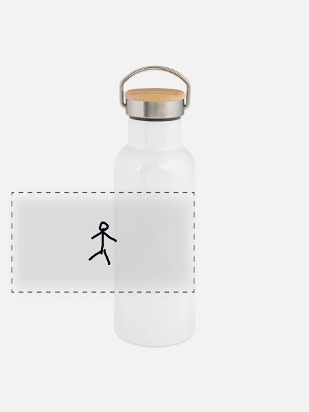 Strichmännchen - Panorama Thermosflasche mit Bambusdeckel - Weiß