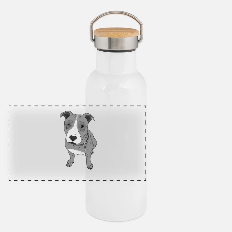 Chien chercher chien doux Stafford idée cadeau - Gourde isotherme avec bouchon en bambou - blanc