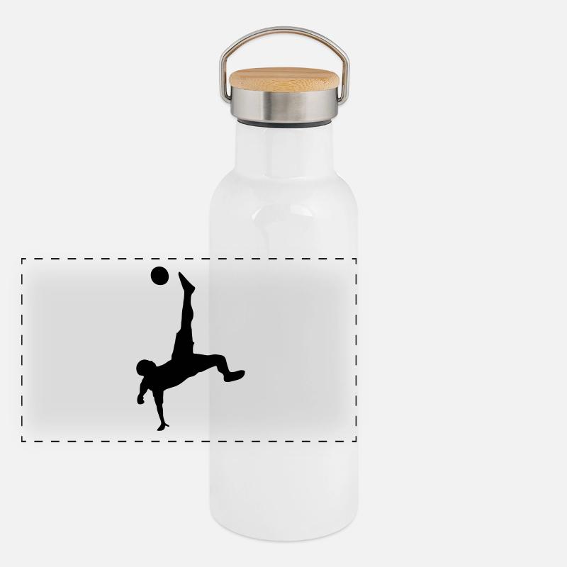 Kick it! Fußball Fallrückzieher Panorama Thermosflasche mit Bambusdeckel