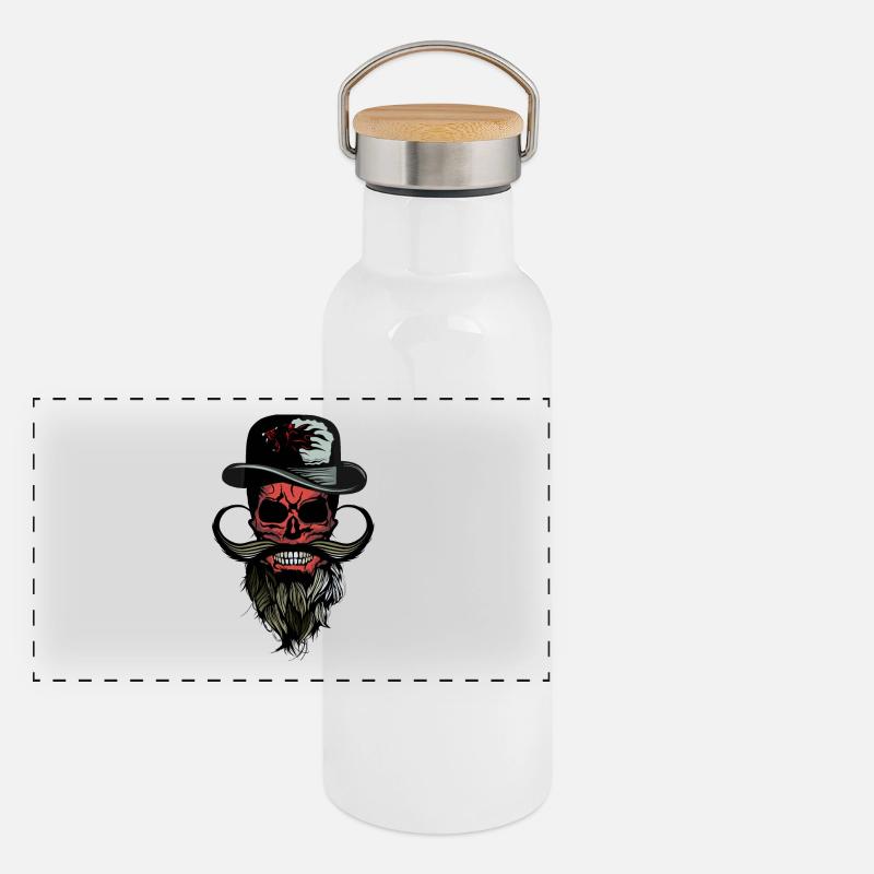 Kopf des Todes Hipster Hut Panther bärtiger Schnurrbart Panorama Thermosflasche mit Bambusdeckel
