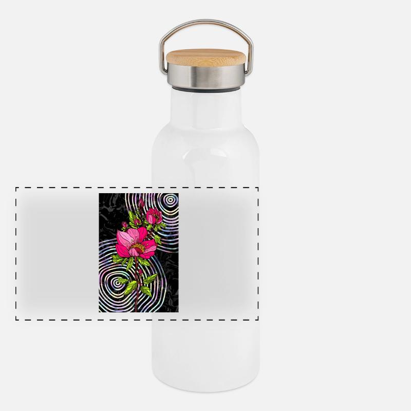 Rote Rosen Panorama Thermosflasche mit Bambusdeckel