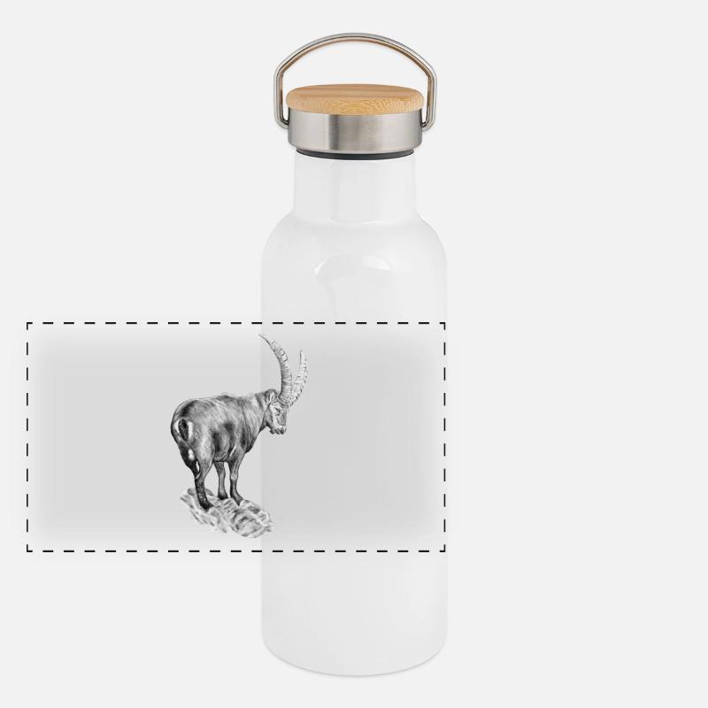 Trinkflasche "STEINBOCK" Panorama Thermosflasche mit Bambusdeckel