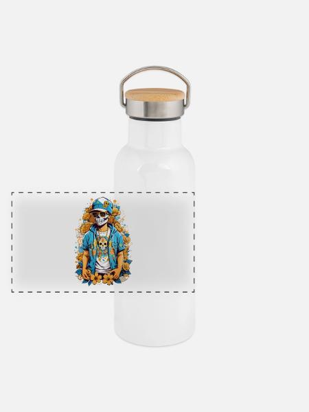 Sugar Skull - Panoramic Thermal Bottle with Bamboo Lid - white - Front
