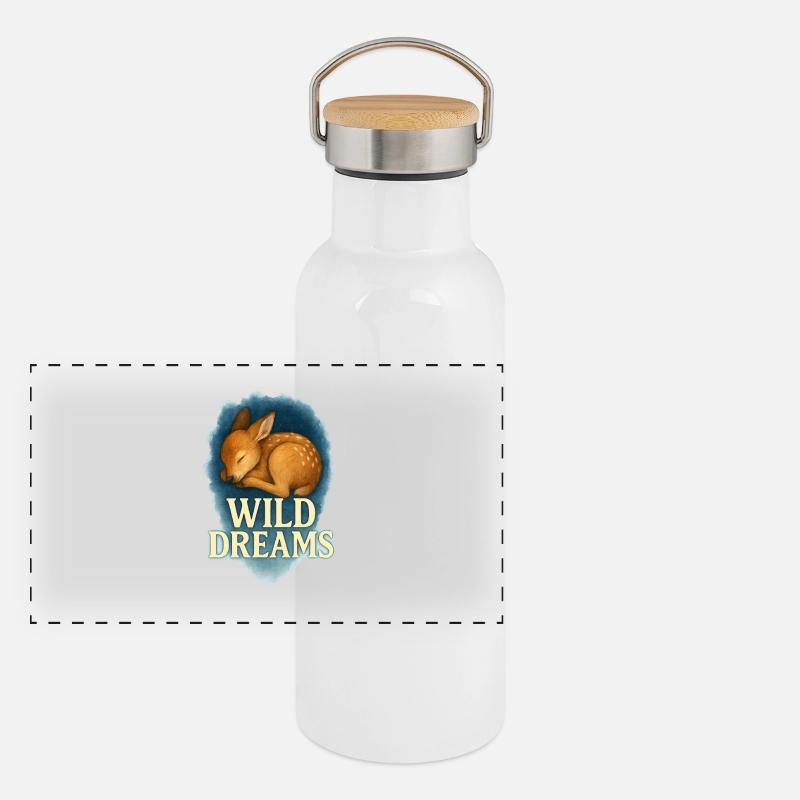 Wild Dreams – Schlafendes Rehkitz Panorama Thermosflasche mit Bambusdeckel