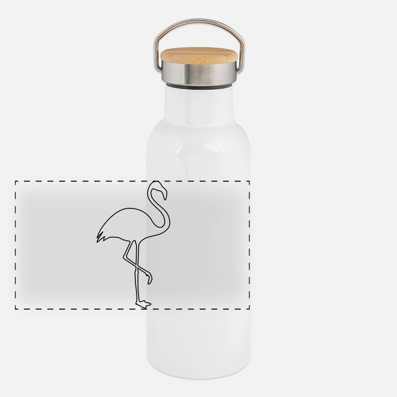 Flamingo Silhouette Sommer Sonne Strand Panorama Thermosflasche mit Bambusdeckel
