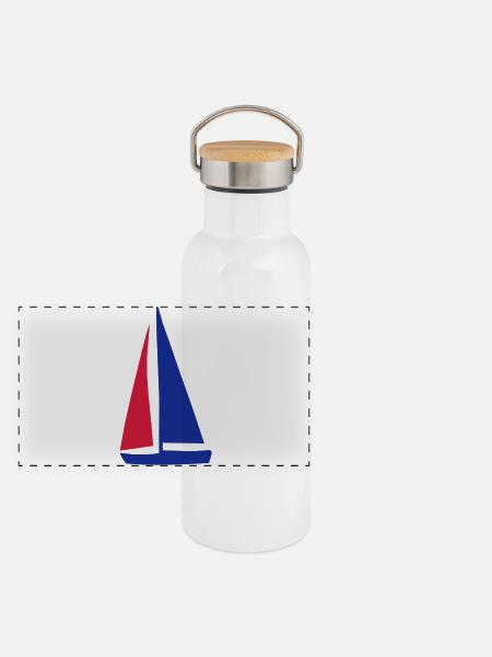 Segelboot - Panorama Thermosflasche mit Bambusdeckel - Weiß