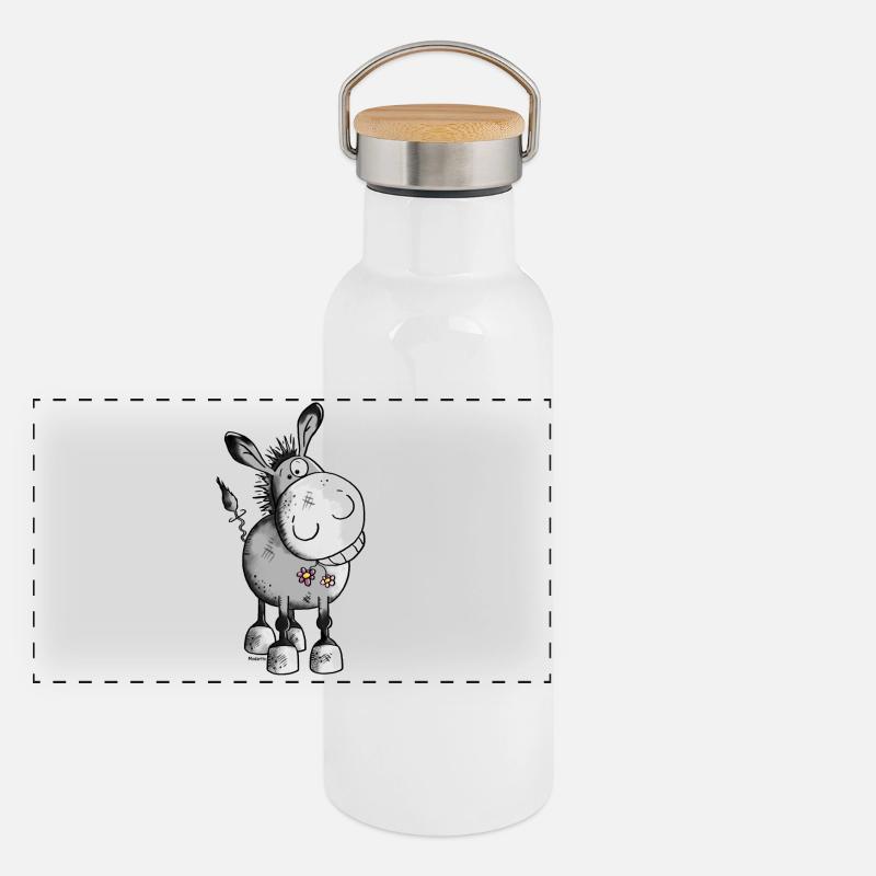 Fröhlicher Esel - Tier Panorama Thermosflasche mit Bambusdeckel