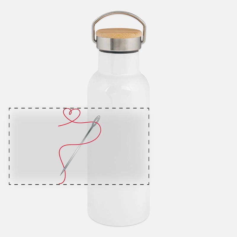 Aiguille et fil à coudre avec cœur Gourde isotherme avec bouchon en bambou