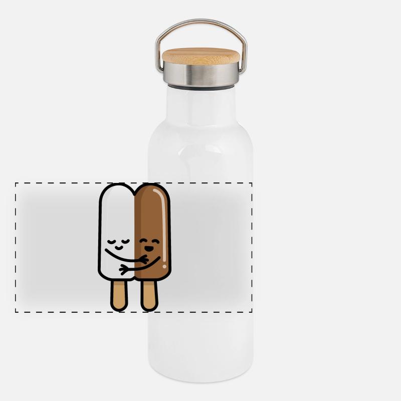 Mixed pair of popsicles Mixed-race love - Panoramic Thermal Bottle with Bamboo Lid - white