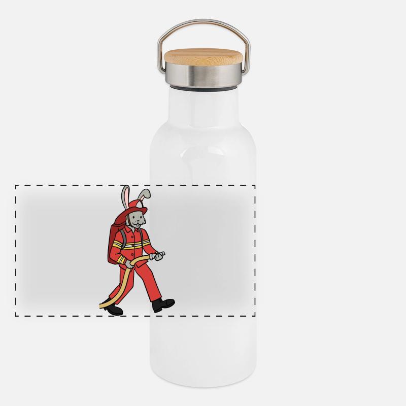 Fire brigade rabbit / rabbit firefighter Panoramic Thermal Bottle with Bamboo Lid