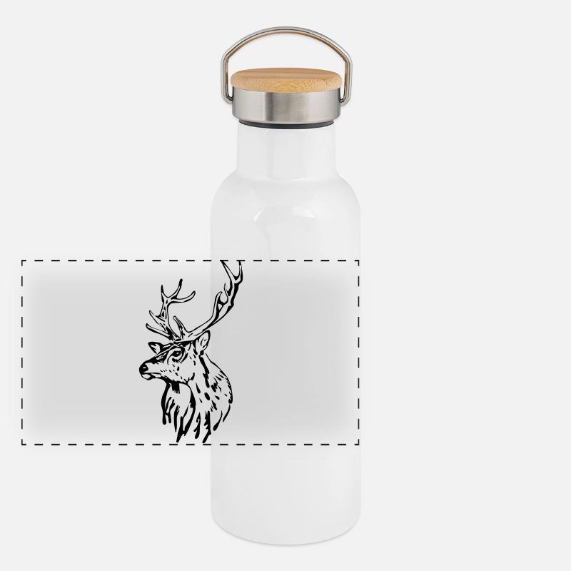Hirschkopf [Schwarz] Panorama Thermosflasche mit Bambusdeckel