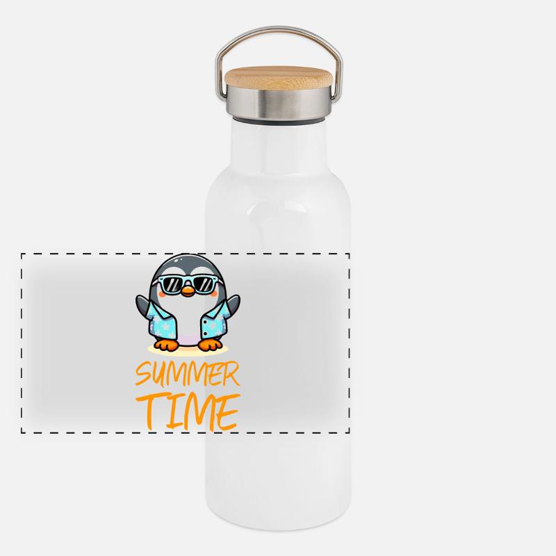 Penguin Summer Time Panoramic Thermal Bottle with Bamboo Lid