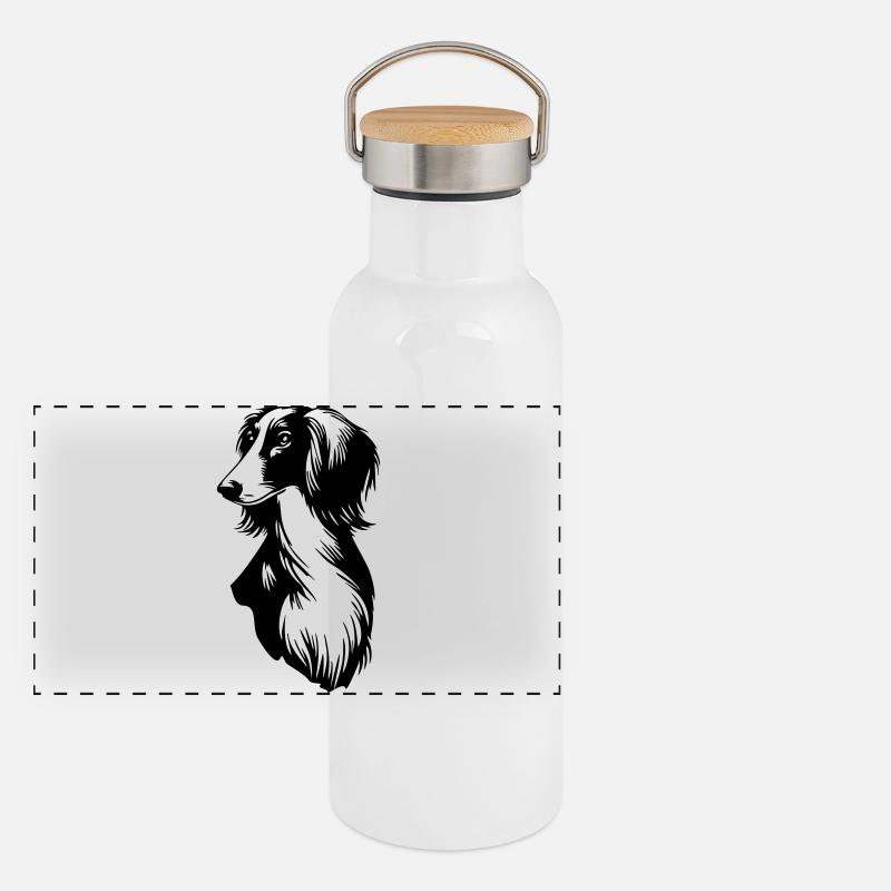 Saluki Kopf Panorama Thermosflasche mit Bambusdeckel