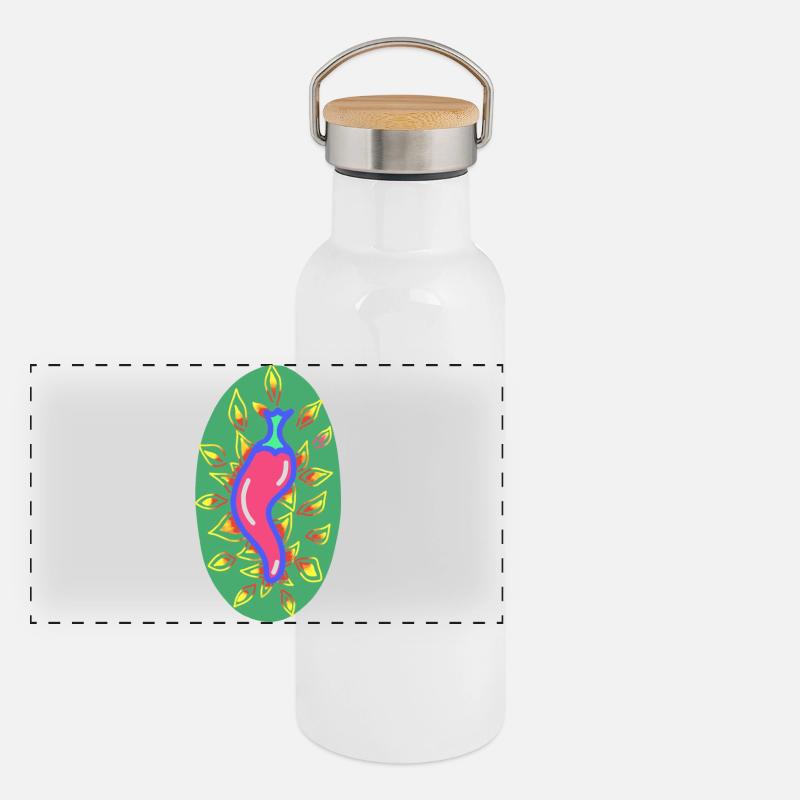 Feurige Chilischote Panorama Thermosflasche mit Bambusdeckel