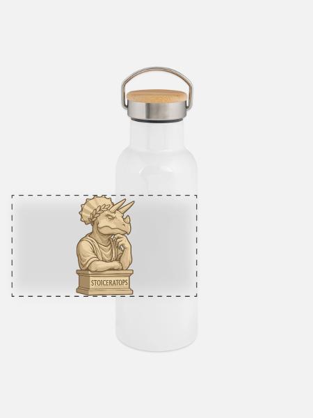 Stoiceratops - Panoramic Thermal Bottle with Bamboo Lid - white - Front