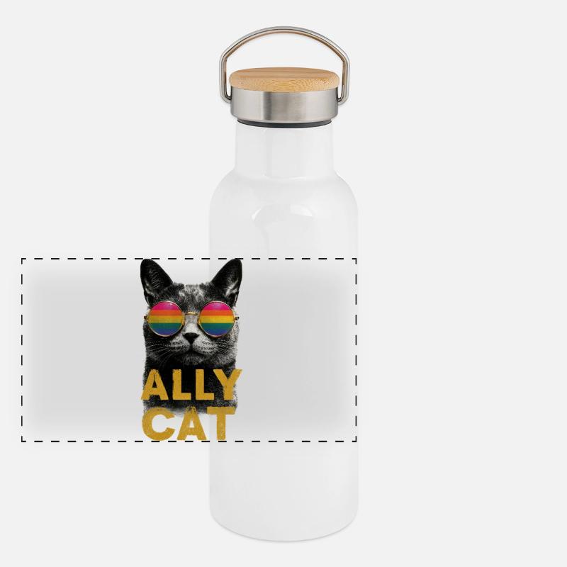 Chat hippie avec lunettes de soleil Gourde isotherme avec bouchon en bambou