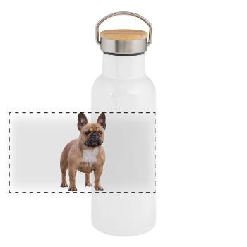 Bouledogue français - Gourde isotherme avec bouchon en bambou - blanc - Devant