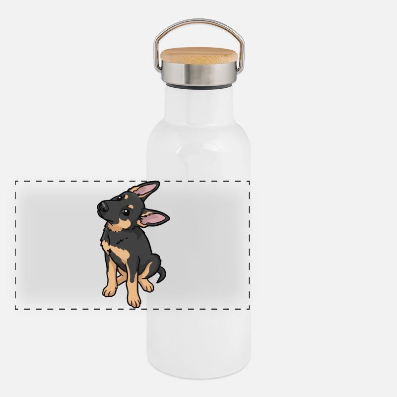 Chien de berger Cartoon Affection Gourde isotherme avec bouchon en bambou