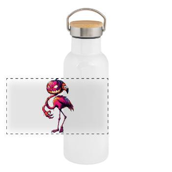 Halloween Flamingo Cartoon Kürbis Monster Fusion - Panorama Thermosflasche mit Bambusdeckel - Weiß - Vorne
