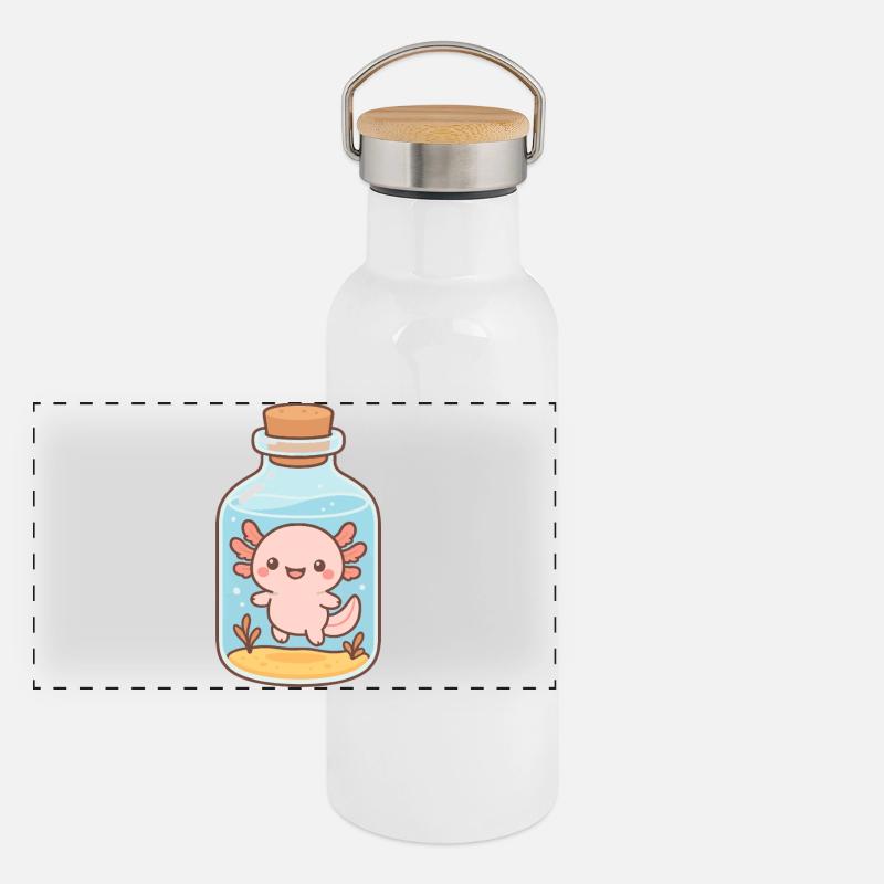 Axolotl magique – Créature mignonne en bouteille Gourde isotherme avec bouchon en bambou