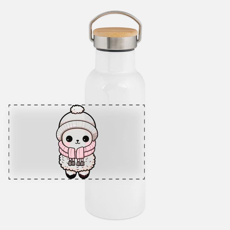 Alpaka Winter Tier Baby Comic Panorama Thermosflasche mit Bambusdeckel