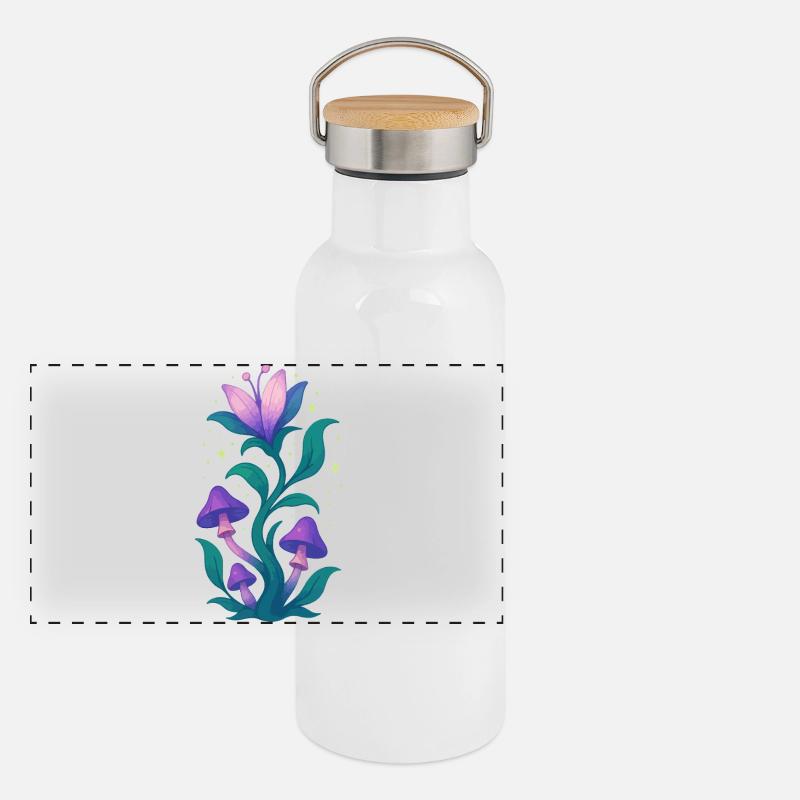 Mondschein-Pilzgarten Panorama Thermosflasche mit Bambusdeckel