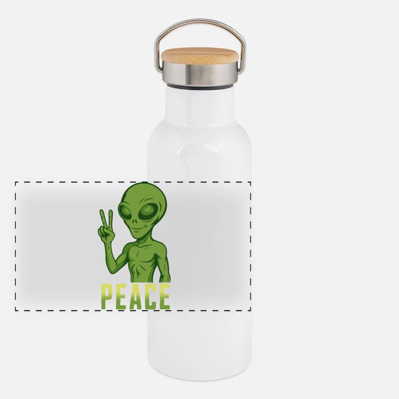 Peace Alien Panorama Thermosflasche mit Bambusdeckel