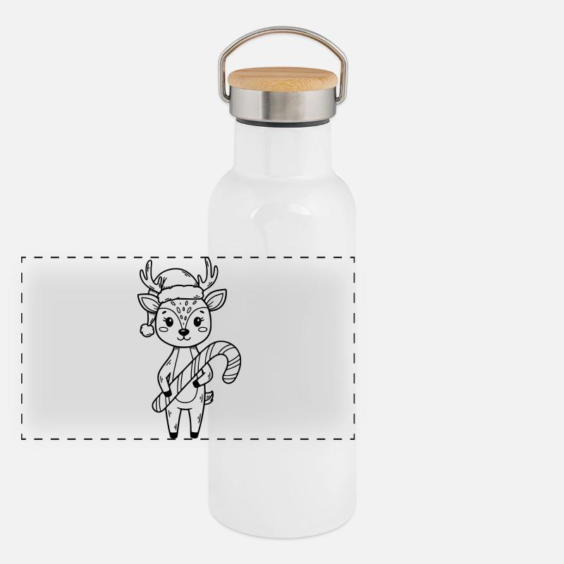 Niedlicher Weihnachts-Rehkitz Cartoon Panorama Thermosflasche mit Bambusdeckel