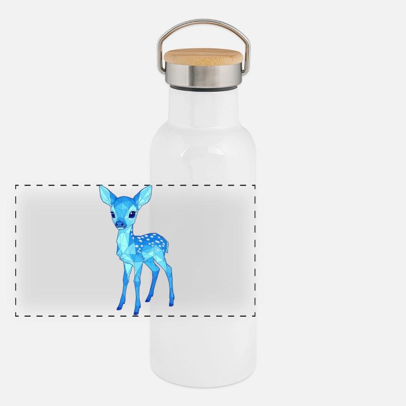 Cerf bleu low-poly Gourde isotherme avec bouchon en bambou