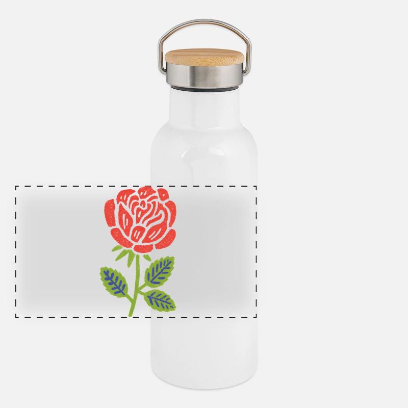 Graphique de la rose rouge avec feuilles Gourde isotherme avec bouchon en bambou
