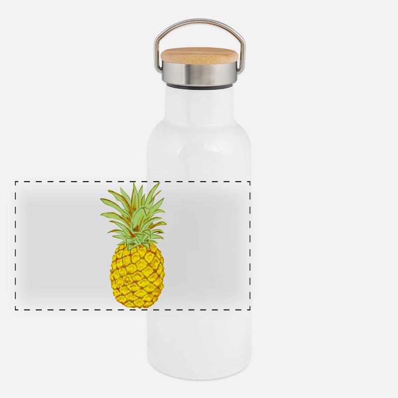 Ananas mûr jaune dessin stylisé Gourde isotherme avec bouchon en bambou