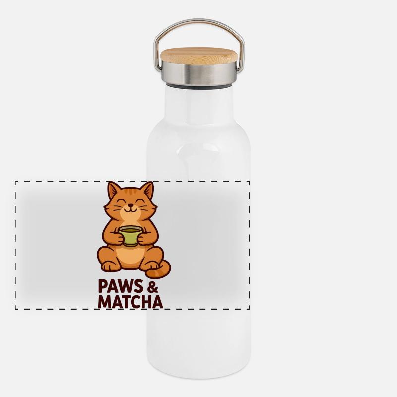 Pattes & Matcha Chat Gourde isotherme avec bouchon en bambou