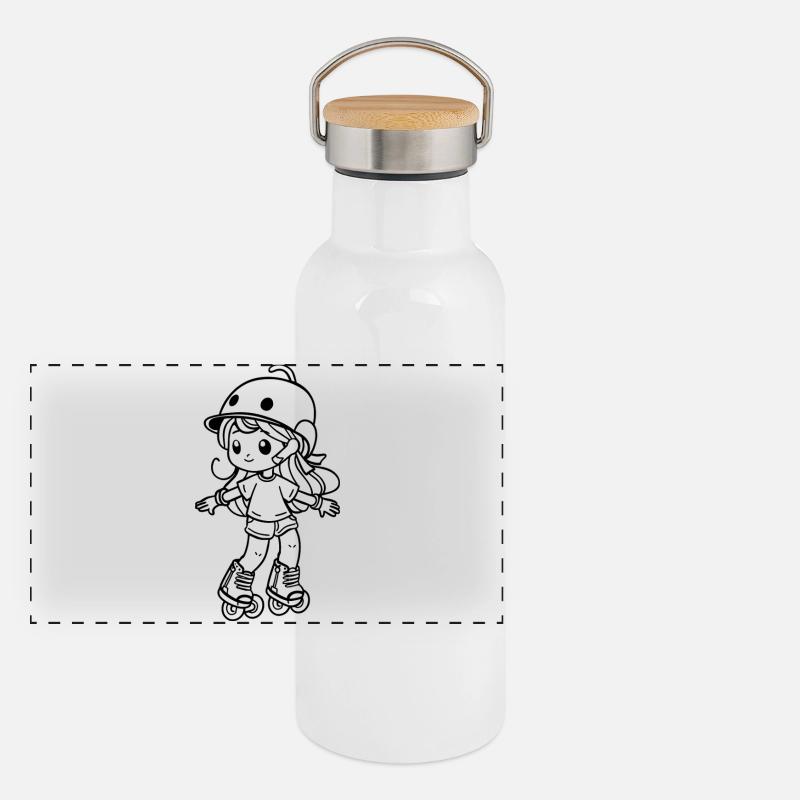 Roller Skating Mädchen Cartoon Panorama Thermosflasche mit Bambusdeckel