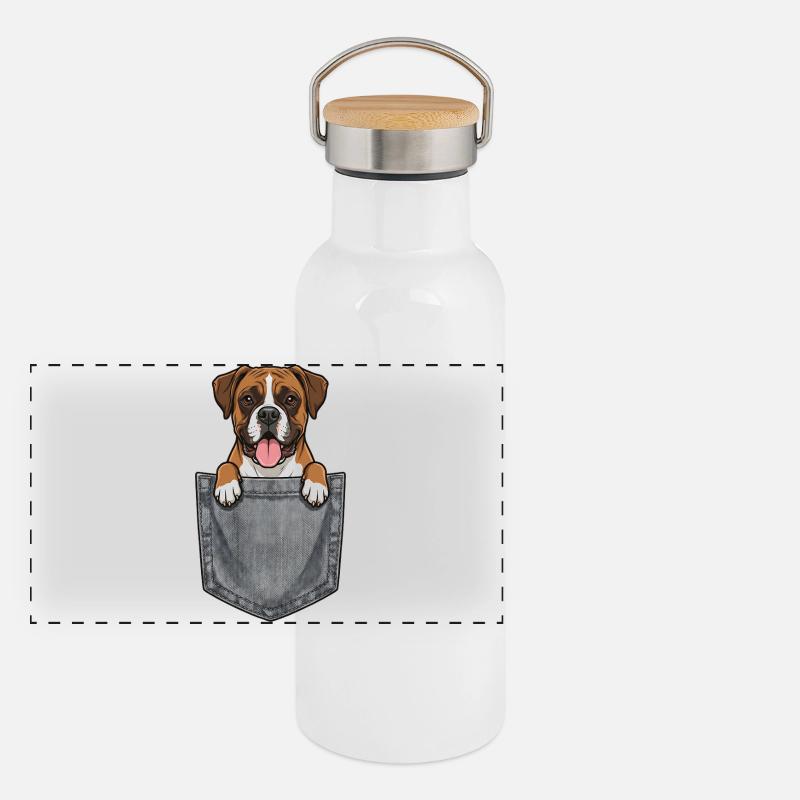 Boxer dans la Poche - Chien Mignon Gourde isotherme avec bouchon en bambou