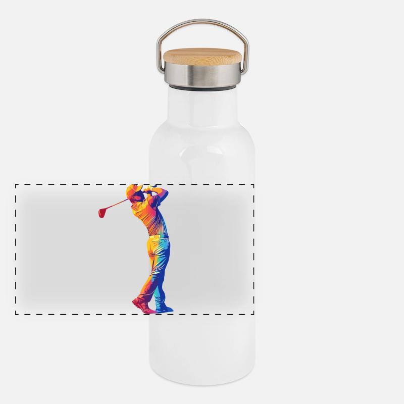 Regenbogen Golfer Swing Panorama Thermosflasche mit Bambusdeckel