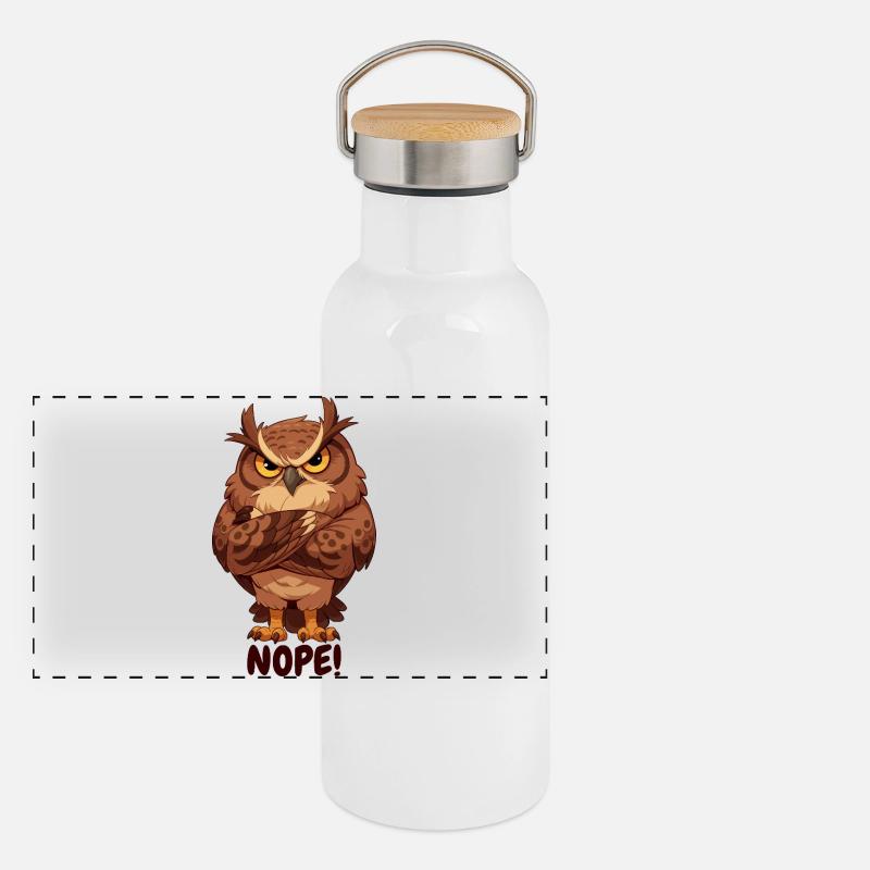 Nope! Grimmige Eule mit Attitüde Panorama Thermosflasche mit Bambusdeckel