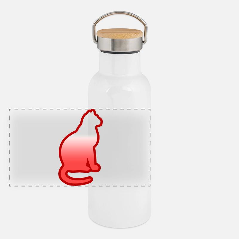 Katze - Panorama Thermosflasche mit Bambusdeckel - Weiß