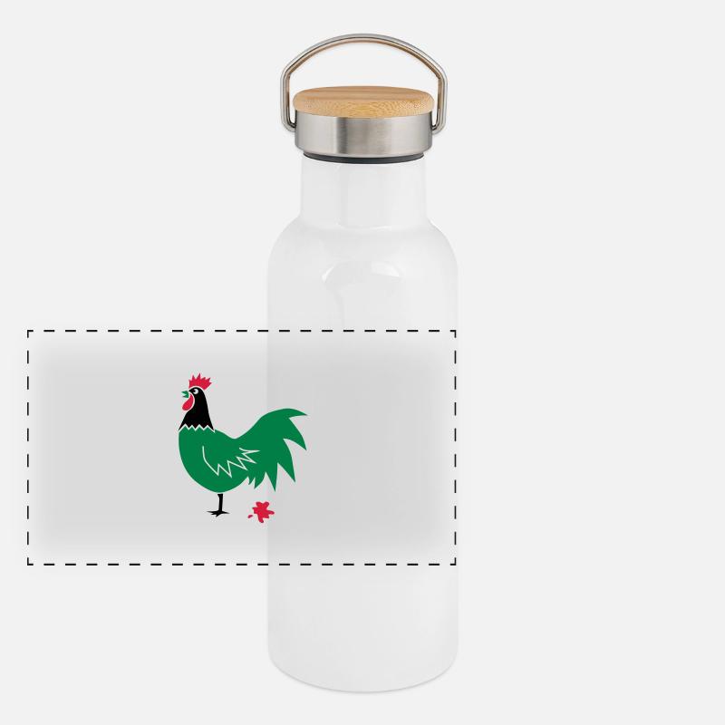 huhn verrückt crazy chick ente gans vogel kack Panorama Thermosflasche mit Bambusdeckel
