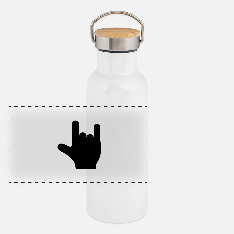 Rock n Roll Hand Panorama Thermosflasche mit Bambusdeckel