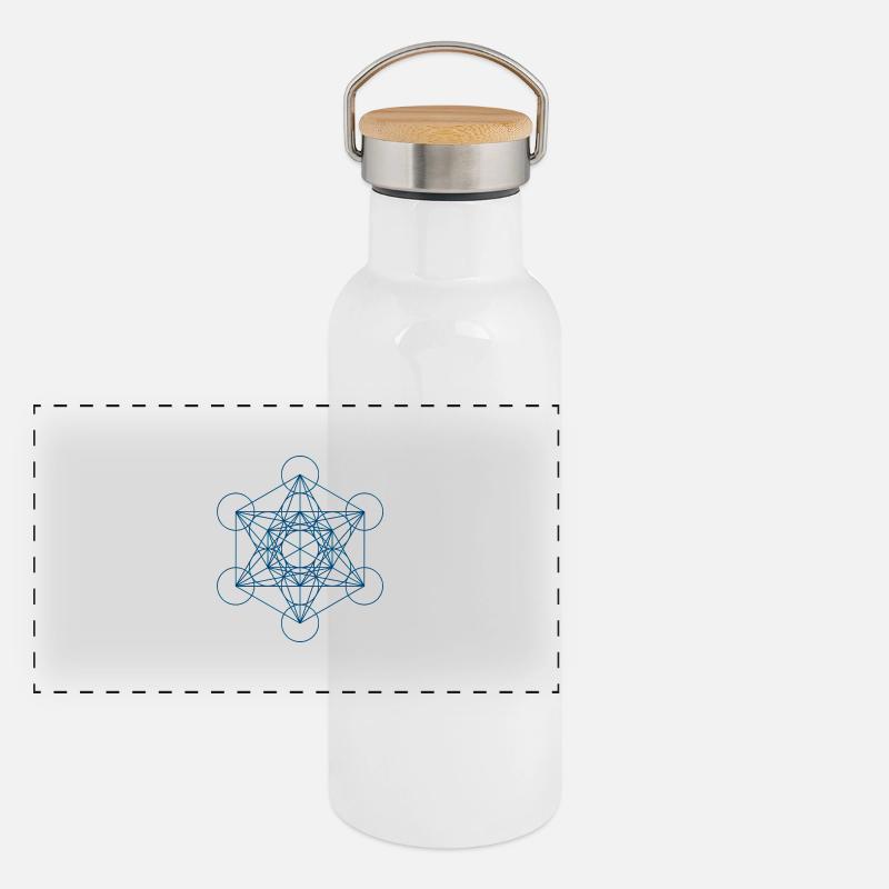 Le cube de Metatron - bleu Gourde isotherme avec bouchon en bambou