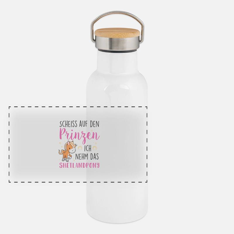 Scheiss auf den Prinzen Shetlandpony Panorama Thermosflasche mit Bambusdeckel