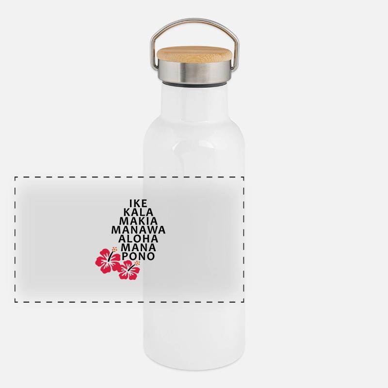 The 7 Huna Principles / Hibiscus flowers Panoramic Thermal Bottle with Bamboo Lid